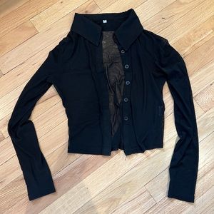 Princess Polly Black Collared Button-Up Crop Top